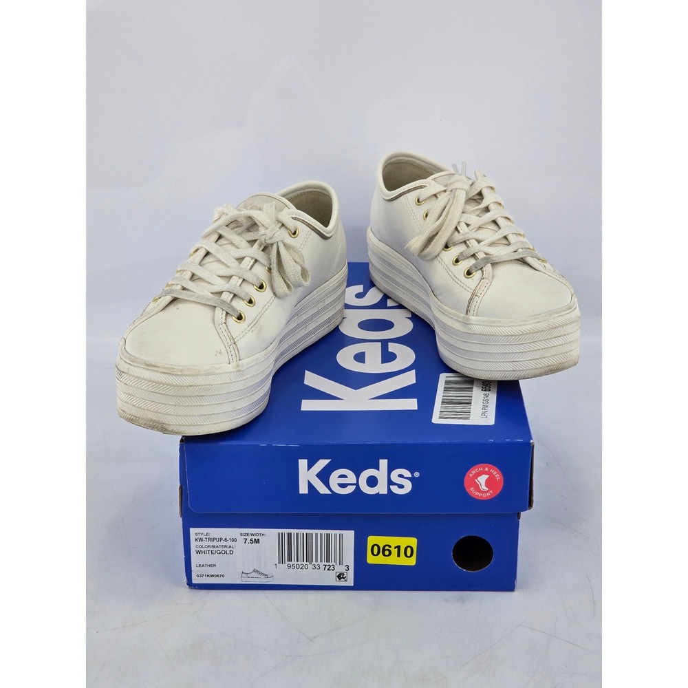 Keds Triple Up Leather Platform Sneakers Womens 7.5 White Gold - Good
